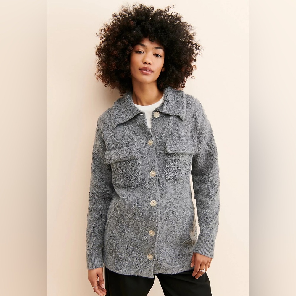 By Anthropologie Flat White Knit Sweater Coat Grey Size small